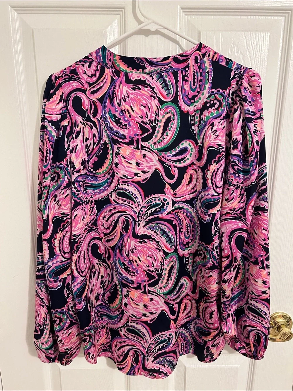 Lilly Pulitzer Marvelle Blouse Flock To The Top Navy Pink Paisley Size Small